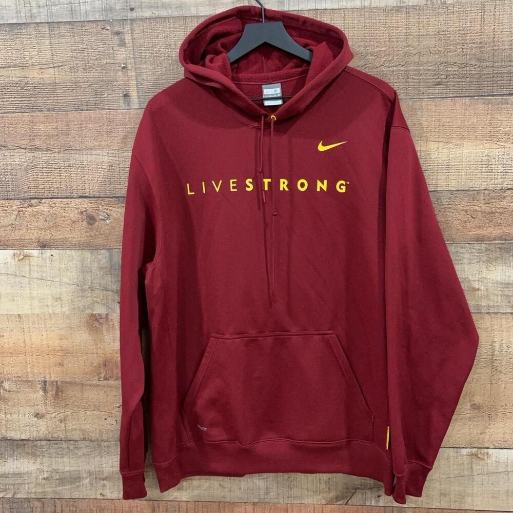 Nike Hoodie Mens Size XL Red Livestrong Therma Fleece Pullover Sweatshirt VTG